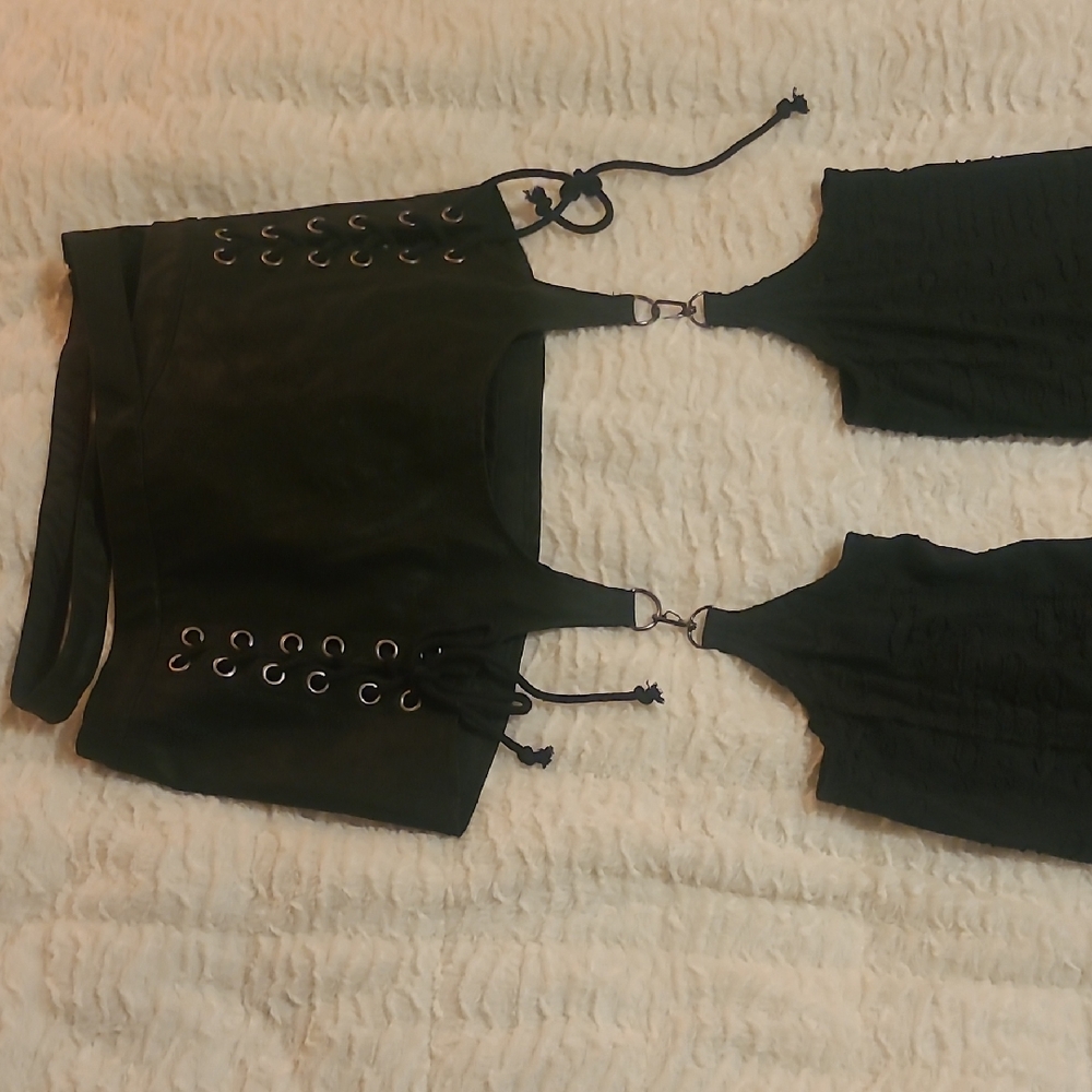 Black Lace-Up Garter Skirt Set
